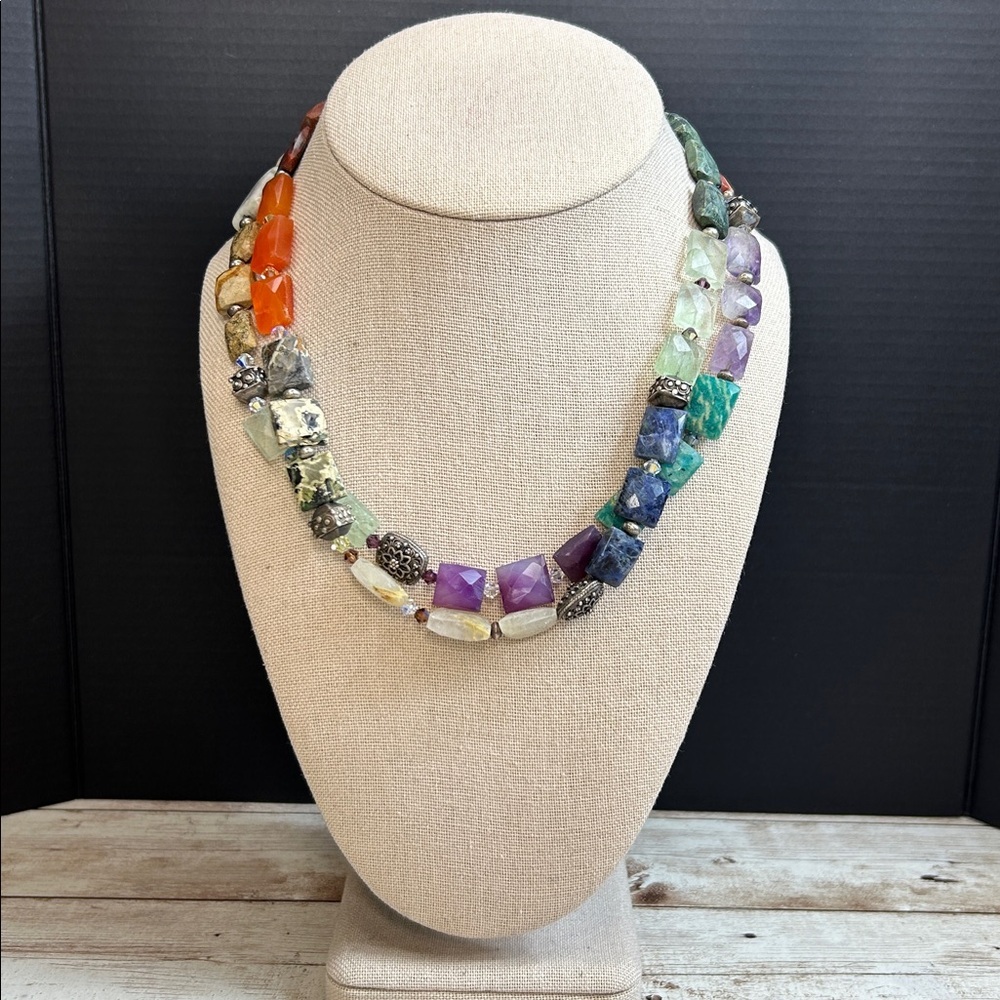 Multicolor 925 Sterling and Gemstone Necklace - Picture 4 of 9